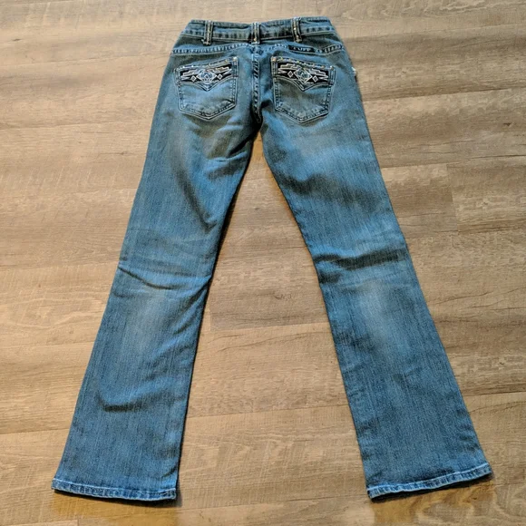 COWGIRL TUFF Sonora bootcut blingy Aztec embroidered blue jeans JS0N0R sz 24x33L - Picture 3 of 15